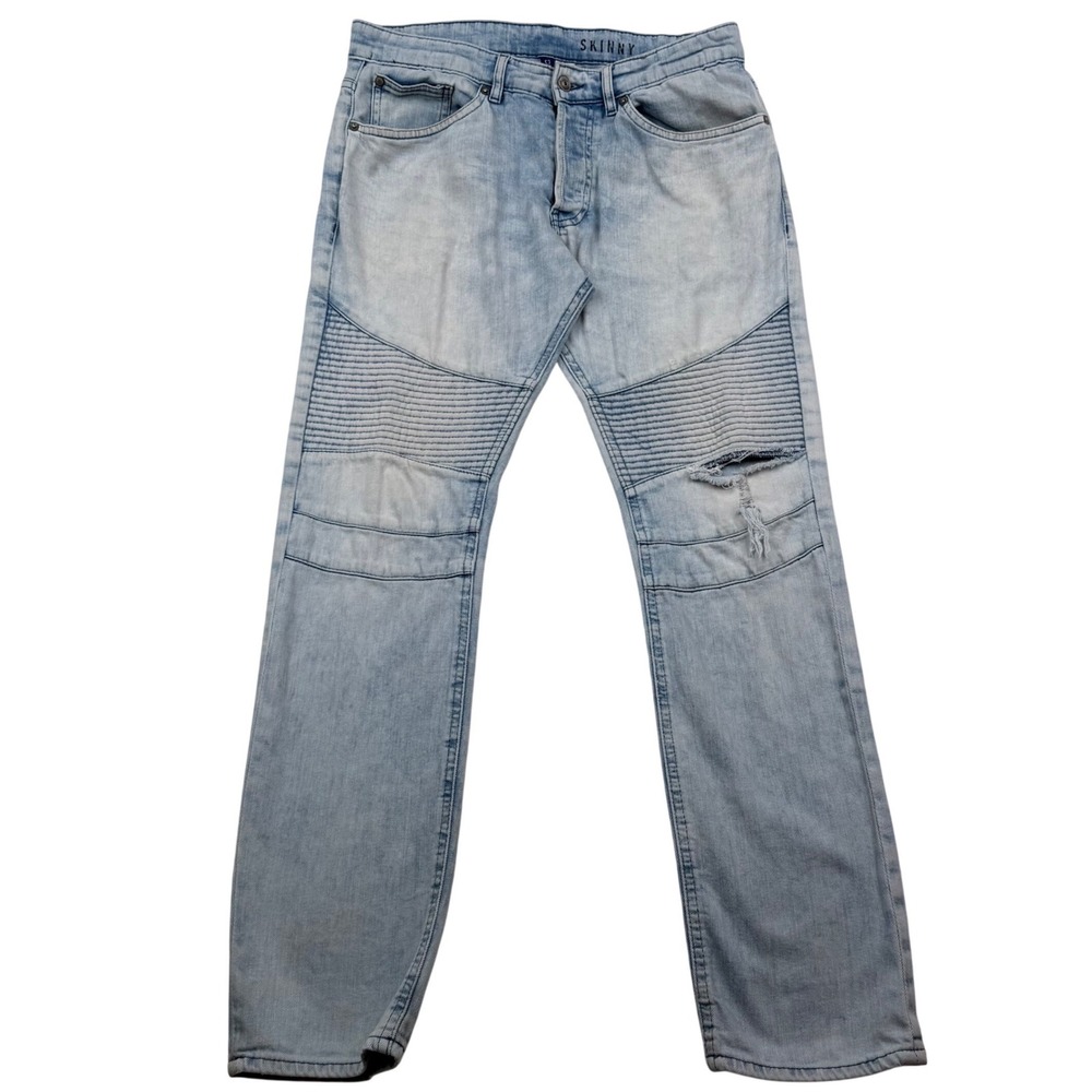 H&M Divided Moto Biker Jeans Light Wash Distressed Skinny Streetwear Grunge 30